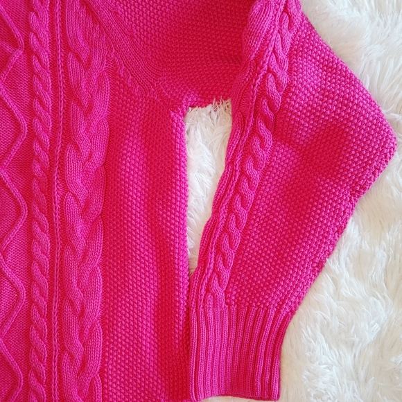 GAP || Cable Knit Sweater, Size Medium, Sizzling Pink Fuschia - Picture 2 of 4